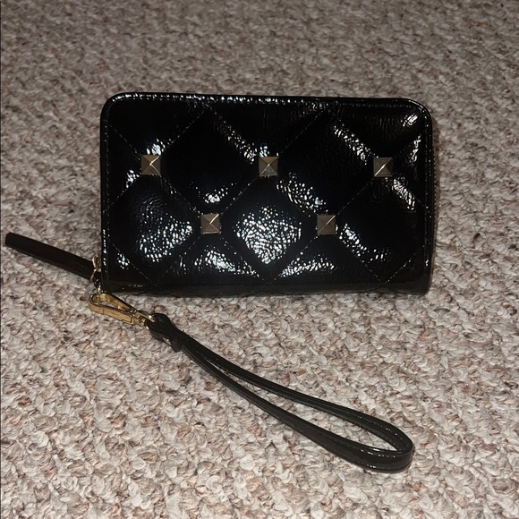 Black Quilted Wristlet with Gold Studs - Picture 1 of 6